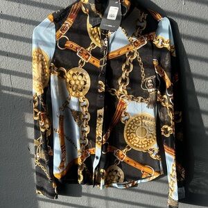 Fashion Nova Black and Gold Button Down Shirt